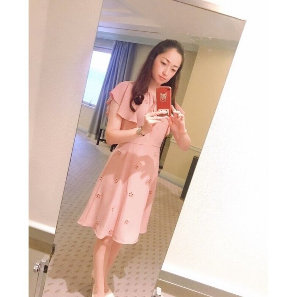 Kate Spade Dress Cutout Crepe Dress Pink Ruffle Eyelet NWT - Picture 5 of 16